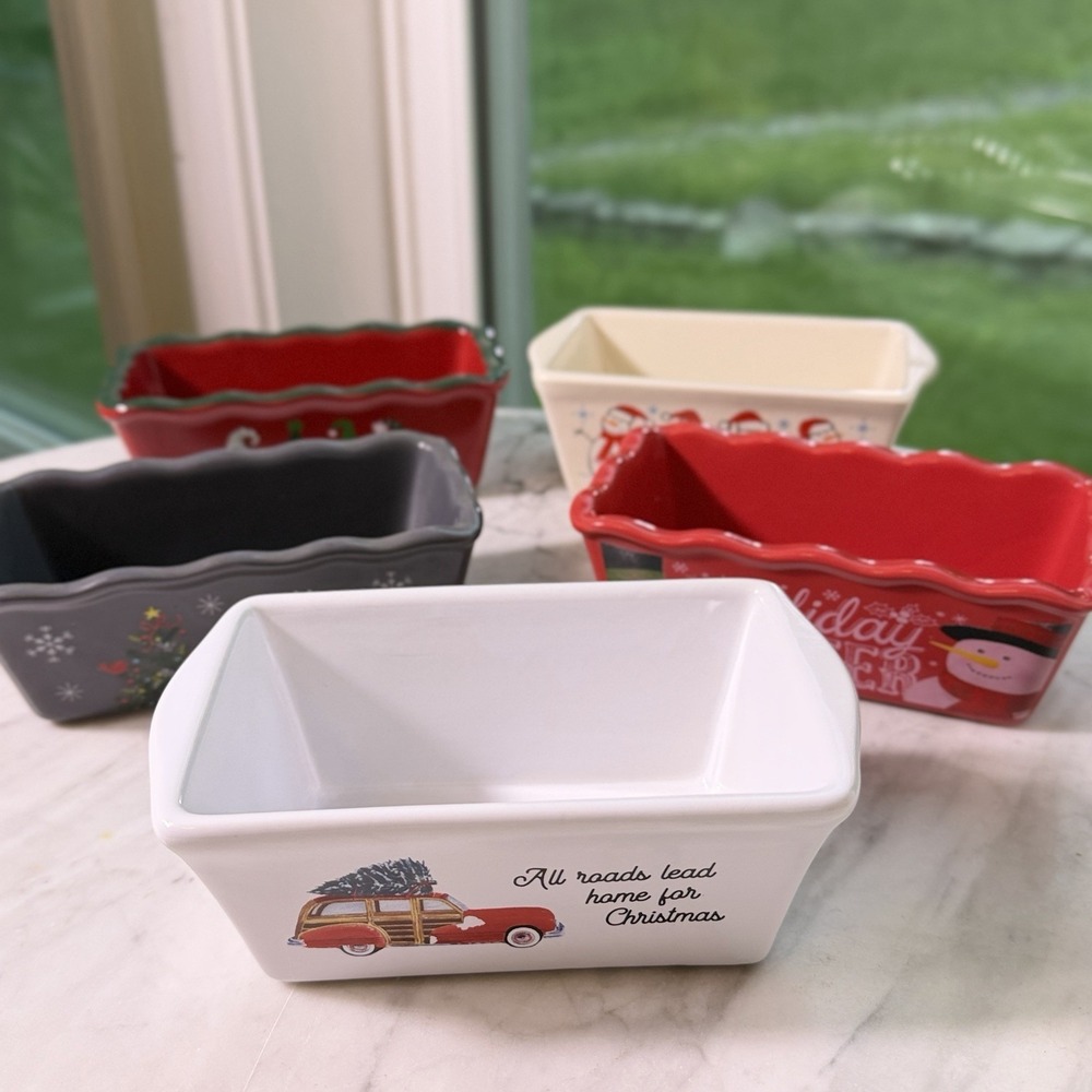 ROYAL NORFOLK Lot Of 5 Mini Ceramic Baking Loaf Dish 5"‎ Christmas Bakeware